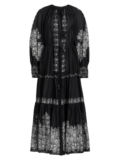Kobi Halperin Women's Lauryn Lace Print Cotton-silk Maxi Dress In Black