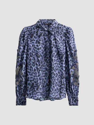 Kobi Halperin Women's Lizzie Leopard Cotton-silk Blouse In Blue