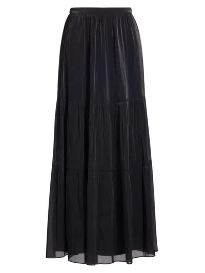 Kobi Halperin Marella Tiered Metallic Shimmer Maxi Skirt In Black