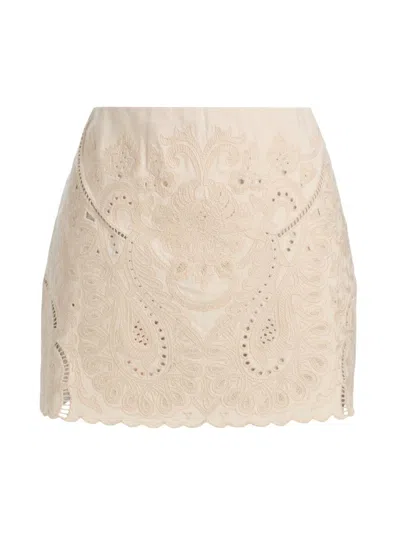Kobi Halperin Women's Natalie Linen-cotton Embroidered Pencil Miniskirt In Brown