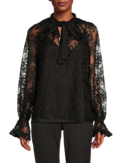 Kobi Halperin Women's Posy Lace Tie-neck Blouse In Black