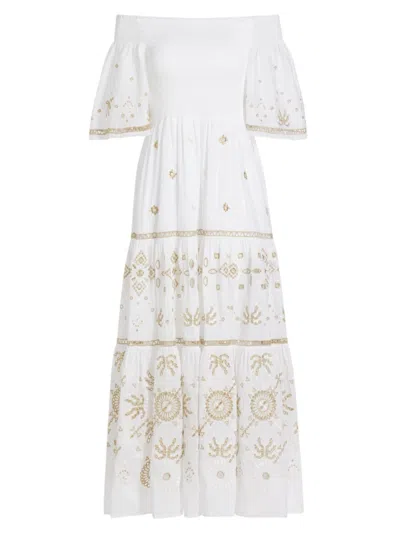 Kobi Halperin Women's Quinn Embroidered Smocked Voile Midi-dress In White
