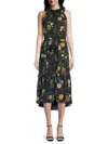 Kobi Halperin Ryan Floral Print Ruffle Tie Waist Midi Dress In Black Multicolor