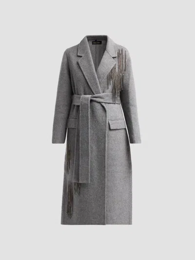 Kobi Halperin Sydni Wool Blend Embellished Fringe Coat In Gray
