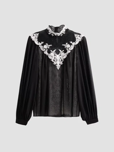 Kobi Halperin Teagan Embroidered Mock Neck Top In Black