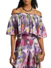 Kobi Halperin Women's Vesey Floral Metallic-satin Off-the-shoulder Blouse In Purple