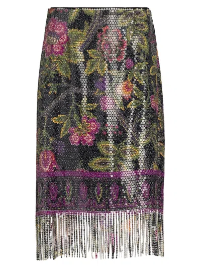 Kobi Halperin Women's Vivienne Fringed Printed-sequin Midi-skirt In Multi