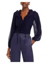 Kobi Halperin Bali Raglan-sleeve Ruffle Blouse In Blue