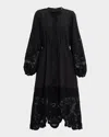 Kobi Halperin Yelle Pintuck Lace-inset Linen Midi Dress In Black