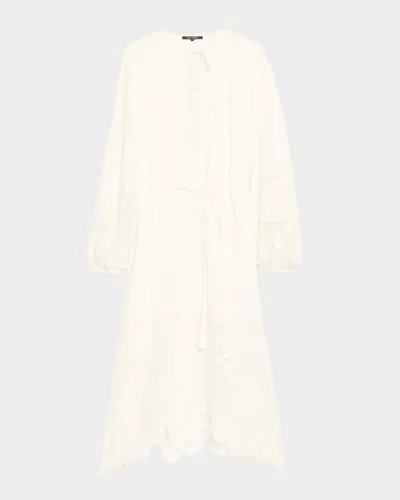 Kobi Halperin Yelle Pintuck Lace-inset Linen Midi Dress In White