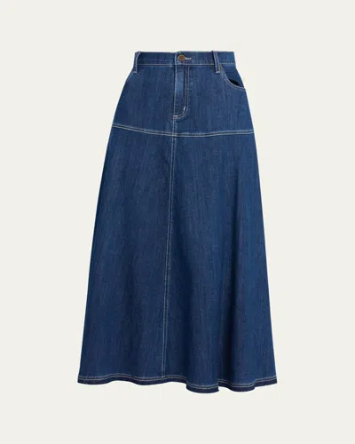 Kobi Halperin Ysabelle A-line Cotton Denim Midi Skirt In Blue
