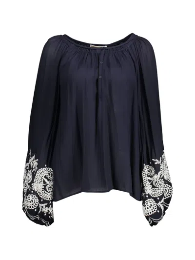 Kocca Embroidered Long-sleeve Blouse In Blue
