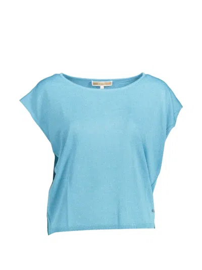 Kocca Metallic-knit Boat-neck Top In Blue