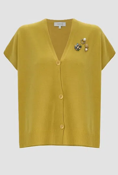 Kocca Short Sleeve Cardigan Woman Green Oil In Orange