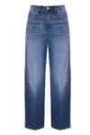 Kocca Wide Leg Denim Jeans With Stone-washed Finish In Blue
