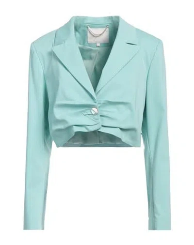 Kocca Woman Blazer Light Green Size M Cotton, Viscose, Polyamide, Metallic Fiber