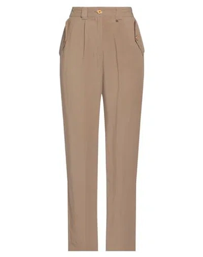 Kocca Woman Pants Khaki Size 6 Vinyl, Linen In Beige