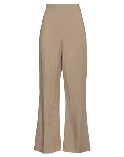Kocca Woman Pants Khaki Size 8 Viscose, Linen In Beige