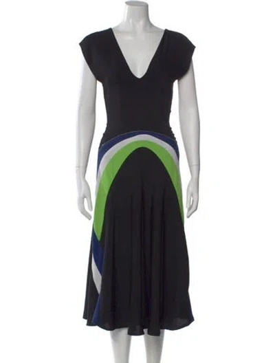 Pre-owned Koché Colorblock Pattern Midi Length Dress In Black