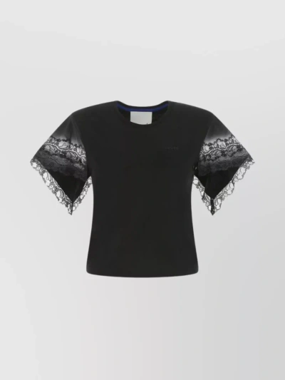 Koché Cotton T-shirt With Cap Sleeves And Lace Detailing In Black