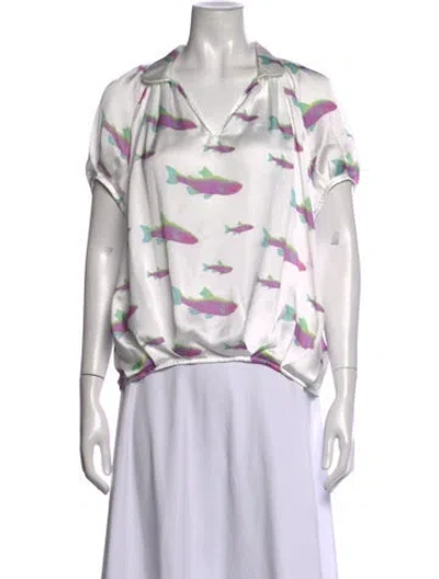 Pre-owned Koché Graphic Print V-neck Top In White