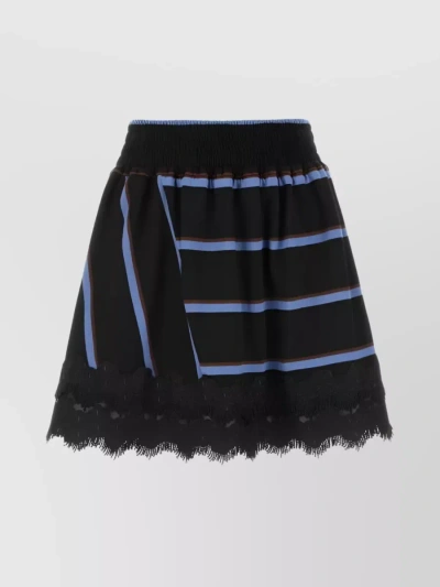 Koché Lace-hem Striped Mini Skirt In Black