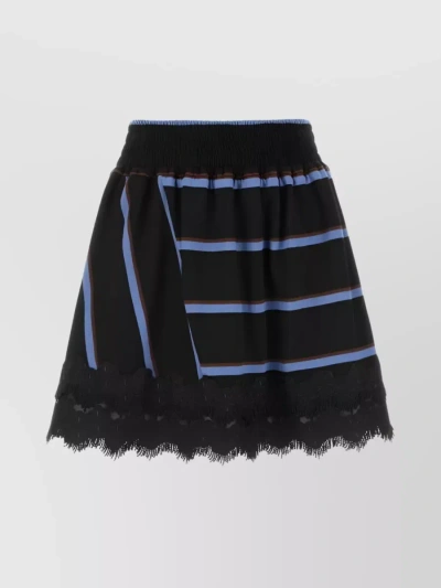 KOCHÉ LACE HEM STRIPED MINI SKIRT