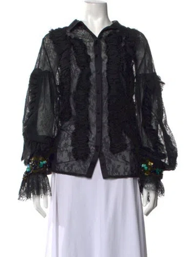 Pre-owned Koché Lace Pattern Long Sleeve Blouse In Black