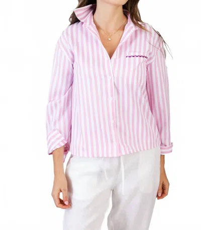 Koché Lane Butotn Down Long Sleeve Top In Candy Stripe In Pink