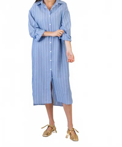 Koché Michelle Long Sleeve Shirt Dress In Skyline Pinstripe In Blue