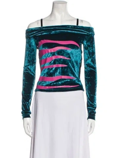 Pre-owned Koché Printed Square Neckline Crop Top In Blue