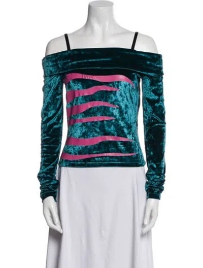 Pre-owned Koché Printed Square Neckline Top In Blue