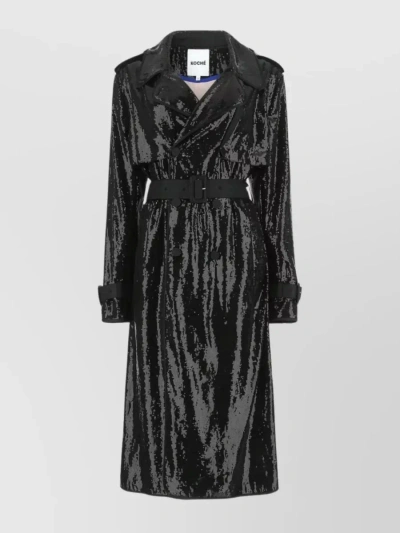 KOCHÉ SEQUINED BELTED TRENCH WITH LONG SLEEVES