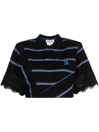 Koché Black Stripe-print Cropped Top In Multi