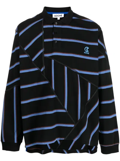 Koché Striped Cotton Oversize Polo Shirt In Black