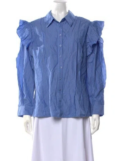 Pre-owned Koché Striped Long Sleeve Blouse In Blue