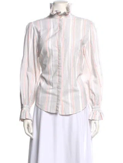 Pre-owned Koché Striped Mock Neck Button-up Top In White