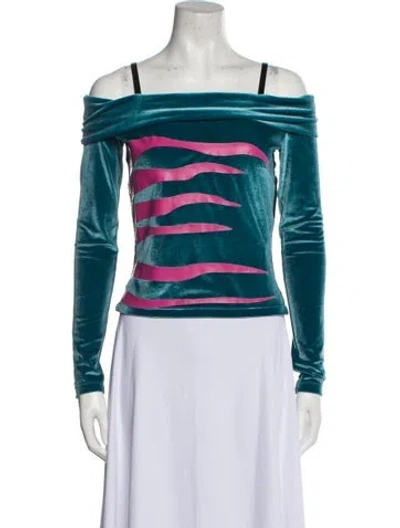 Pre-owned Koché Striped Square Neckline Top In Blue