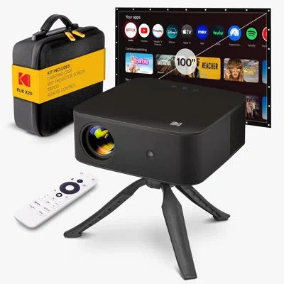 Kodak Flik X20 Full Hd Smart Projector Kit With 100" Screen, Tripod, Remote, Wi-fi, Eva Case (black)