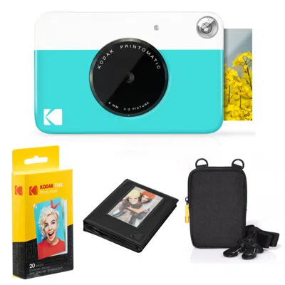 Kodak Printomatic Instant Print Camera & Photo Paper (20 Sheets) Album Bundle In Blue