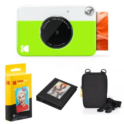 Kodak Printomatic Instant Print Camera & Photo Paper (20 Sheets) Album Bundle In Green