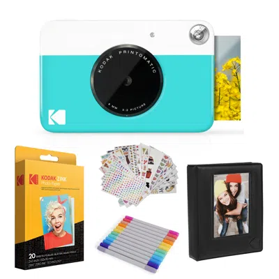 Kodak Printomatic Instant Print Camera & Photo Paper (20 Sheets) Gift Bundle In Blue