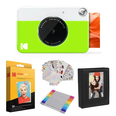 Kodak Printomatic Instant Print Camera & Photo Paper (20 Sheets) Gift Bundle In Green