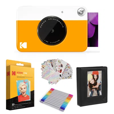 Kodak Printomatic Instant Print Camera & Photo Paper (20 Sheets) Gift Bundle In Yellow