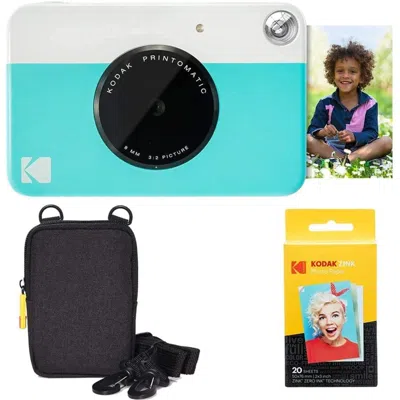 Kodak Printomatic Instant Print Camera & Zink Photo Paper (20 Sheets) Basic Bundle In Blue