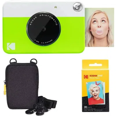 Kodak Printomatic Instant Print Camera & Zink Photo Paper (20 Sheets) Basic Bundle In Green