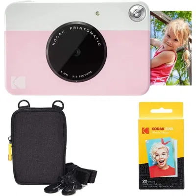 Kodak Printomatic Instant Print Camera & Zink Photo Paper (20 Sheets) Basic Bundle In Pink