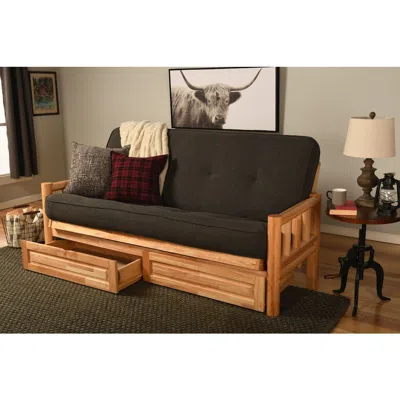 Kodiak Lodge Frame-natural Finish-linen Charcoal Mattress-storage Drawers