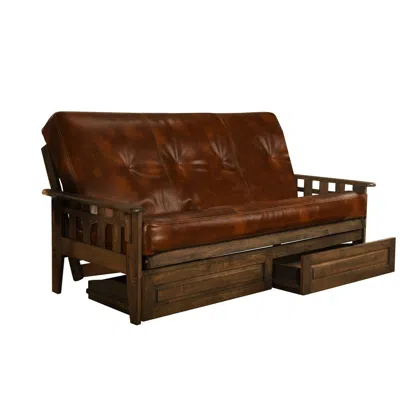 Kodiak Tucson Frame-rustic Walnut Finish-oregon Trail Saddle Mattress-storage Drawers In Brown
