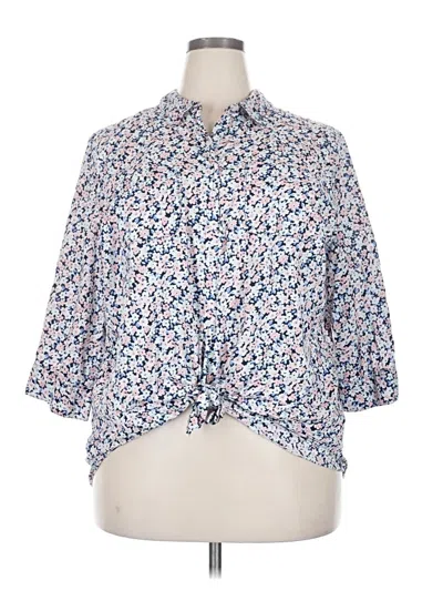 Pre-owned Kohl's 3/4 Sleeve Button Down Shirt In Blue